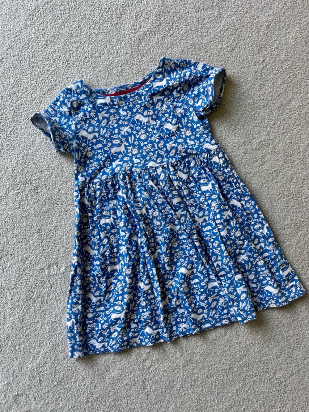 Mini Boden Blue Floral Animal Print Short Sleeve Dress